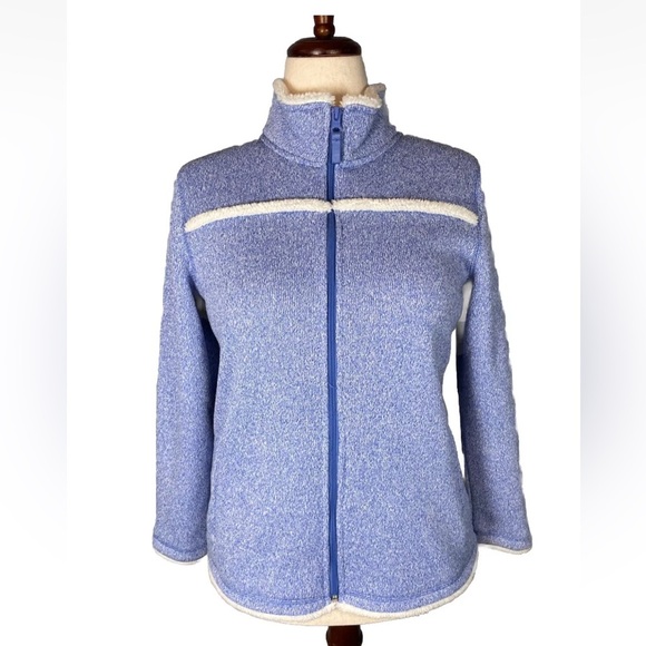 T by Talbots Woman Zhepra Yoke Trim Full Zip Long Sleeve Blue Jacket Size Medium - Picture 1 of 7